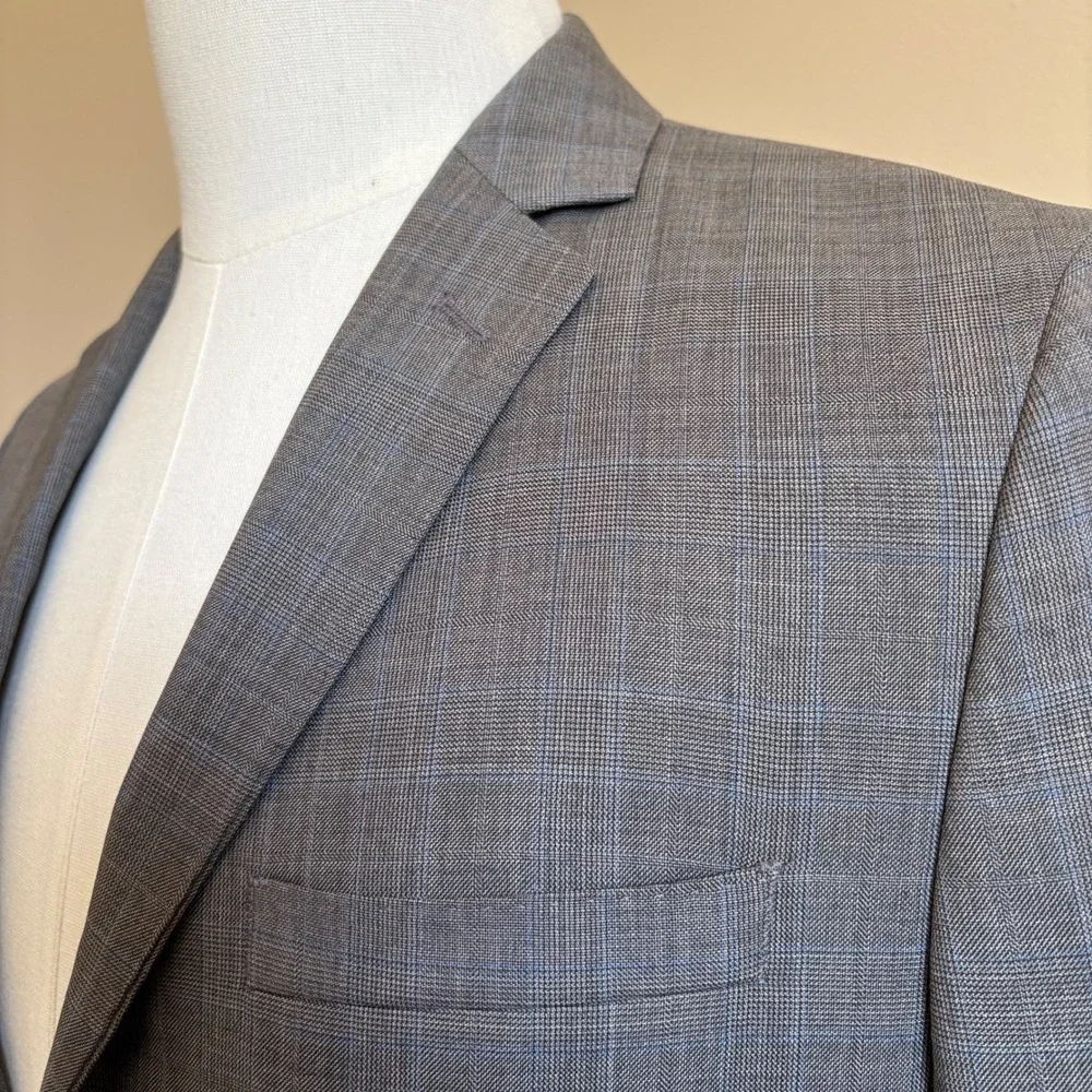 Banana Republic Blazer 38R Grey Glen Plaid Modern Slim Fit Wool Sport Coat